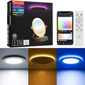 Lumary Smart Wi-Fi Recessed Light Pro, 6 Inch 13W 1100LM Canless LED Downlight with RGB Night Light, including J-Box Work with Alexa/Google Assistant Lamp Home
