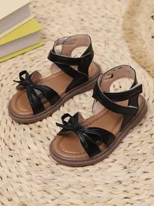 Girls' Summer Ankle Strap Sandals, Cute Bow Design, Non-Slip Soft Sole, Easy Wear & Remove Hook Loop Closure, Perfect for Daily