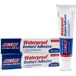 Waterproof Denture Adhesive - Zinc Free - Extra Strong 12 Hour Hold - 1.4 oz (Pack of 2) Waterproof Denture Adhesive - Zinc Free - Extra Strong 12 Hour Hold - 1.4 oz (Pack of 2)