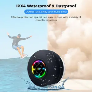 Waterproof Bluetooth Shower Speaker with RGB Light, Portable Wireless Speaker with Suction Cup,Rechargeable Bath Speaker for Bathroom, Pool, Beach