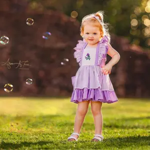 Girl Dress, Rose Embroidered Smocked Dress, Ruffle Sleeve Girl Frocks, Chiffon Kids Boutique Clothing