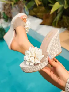 Women's Summer Fashion Sexy Floral Korean Style Wedge Sandals, Anti-Slip Thick Sole High Heel Beach Slippers, Outdoor Wear
