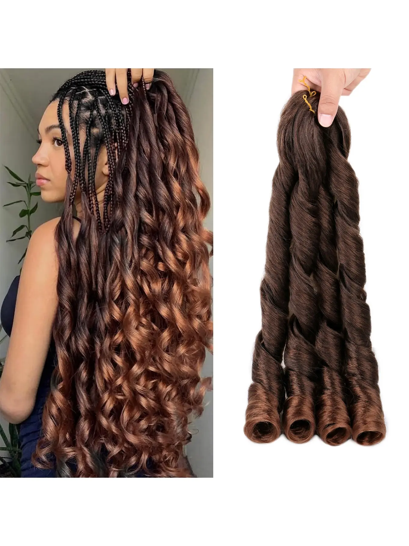 24 Inch French Curl Braiding Hair 2 Packs Pre Stretched French Twist Loose Curly Braided Hair for Women French Curls Synthetic Hair Extensions Loose Wavy Wave Wavy Hairpieces Weave Extensions