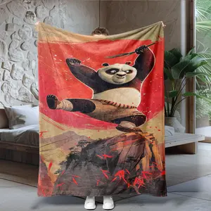 Animated Kung Fu Panda Blanket, Po Fighting Pose Print, Skin-Friendly Breathable Dormitory Home Multi-Purpose Throw, Travel Blanket, Soft Cozy Fabric