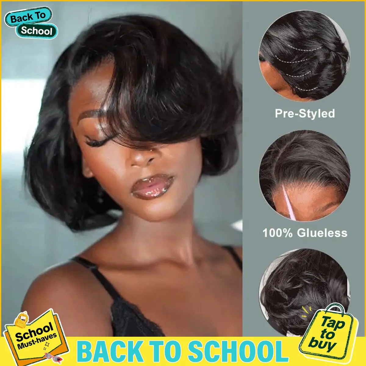 [Hot Selling] Bgmgirl Blowout Short Bob Straight 7x5 Lace Wear Go Pre-Styled C Part Design Wig Pre-Bleached Tiny Knots Natural Black & Brown Highlight Glueless 100% Human Hair Wig Colored Wig Summer Style summer outfits back to school