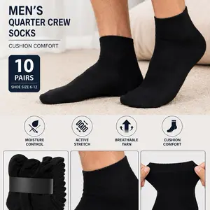 Men’s Black Quarter Crew Socks (10 Pack) – Menswear Breathable Comfort Socks