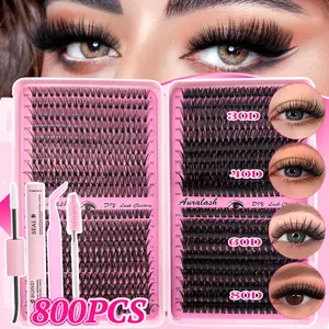 Fluffy & Soft D Curl Cluster Lashes Set, 30D/40D/60D Mixed Density, 9-18mm Multi-Length Individual Lashes, 800PCS False Eyelashes, Eyelash Extensions Kit, Comfortable Wear, With Mild Gentle Lash Glue, Beginner Friendly DIY Lash Extension