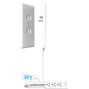 Ultra-Thin Outlet Concealer with Cord Concealer Kit, Flat Extension Cord with Multi Outlets Power Strip, Ideal for Home Improvement, Hide Bulky and Messy Cords