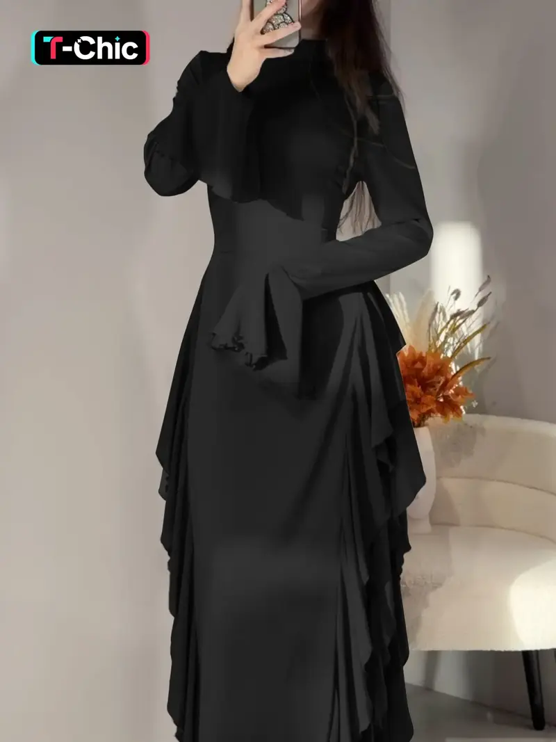 green emerald velvet dress Long Sleeve Cross Over Floor-Length Evening Dress