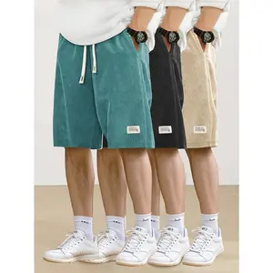 Men's 3-Piece Corduroy Shorts Set, Fitted Plain Retro Street Casual, Elastic Waist Drawstring with Back Pockets, Lightweight Athletic Sports Bottoms (Brown+Black+Khaki) for Summer Beach & Daily Wear | SummerVibes