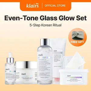 Even-Tone Glass Glow Set, 6 products full korean skincare set, Skin Prep for Makeup, Brightening, Dark Spots, Vitamin C PDRN for Radiant Skin kbeauty