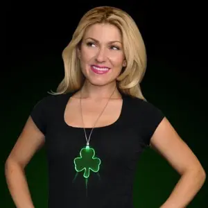 Set of 25 FlashingBlinkyLights Light up Green Shamrock Acrylic LED Necklaces for Parties and Events