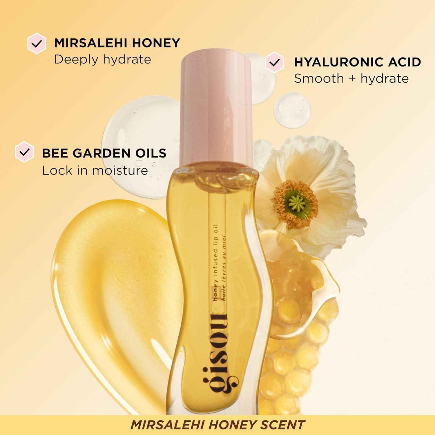 Gisou Honey Infused Lip Oil – Hydrating & Glossy Lip Oil with Jojoba Seed Oil, Non-Sticky Shine, Fresh Honey, 0.27 Fl Oz