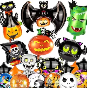 20 Pcs Halloween Balloons, Bat, Pumpkin, Spider, Star Shape Mylar Balloon, Black Orange Purple Balloon for Party Decor