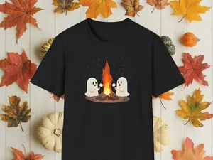 Halloween Ghost Campfire T-Shirt, Camping Shirt, Cute Spooky Tee, Halloween Party Outfit, Ghostly Campfire Minimalist