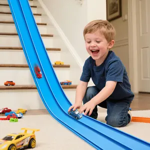 Flex Tracks 16ft Beginner Flexible Track Set for Kids, Compatible with Hot Wheels & Diecast Cars, Portable Roll-Up Design No Batteries Needed,Boys & Men gifts