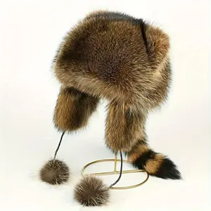 Raccoon Tail Winter Hat with Detachable Fluffy Earmuffs, Y2K Faux Fur Cozy Mood Hat, Hypoallergenic & Machine Washable for Cold Weather, Outdoor Wear, Street Style & Casual Outfits