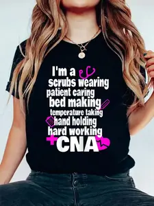 Cotton Womens Hard Working CNA Shirt- Certified Nursing Assistant Shirt Casual Printed Women Shirt, Summer Tshirts Short Sleeve Graphic Tee Women Tops