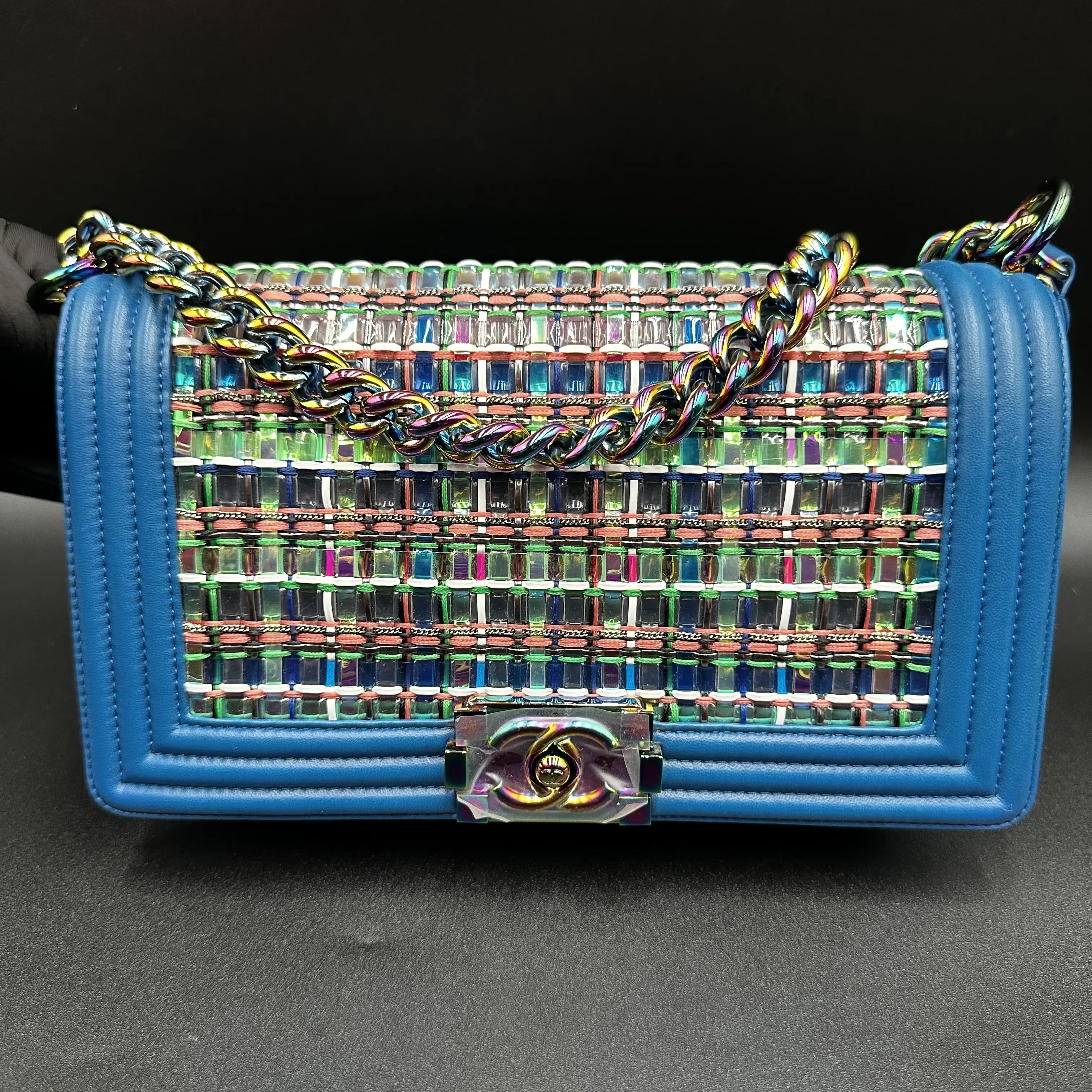 Pre-owned CHANEL PVC Thread Crossbody Bags New Medium Le Boy Iridescent Mermaid Flap bag