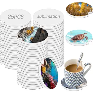25 count Ceramic Bulk Sublimation Blanks  Coasters, Cup Holder Insert,with Finger Notch Notch for Easy Removal Absorbent Auto Cup Holders Keep  Free from Cold Drink  Stain Spill
