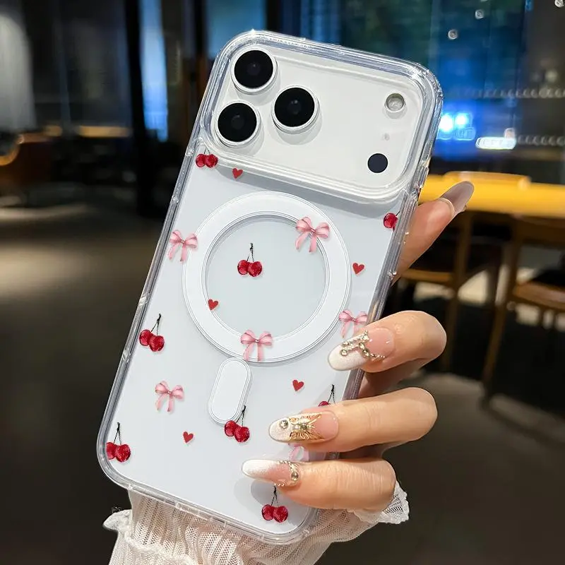 Cherry Bow Love Advanced fashion giftMagnetic Phone Case for iPhone 17 Pro Max, 16,15, 14, 13 + Samsung S25 Ultra, S24 Ultra, S23 FE Shockproof Soft Premium Stylish Durable Protection Case