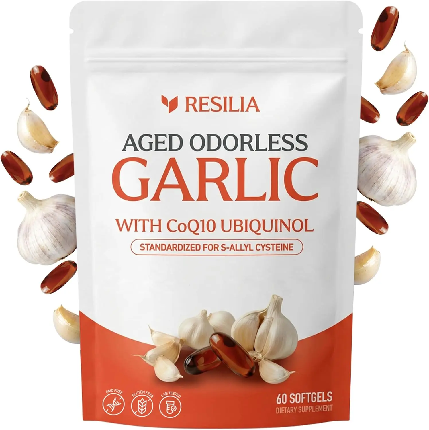 HOT SALE 2026!!! Resilia Odorless Aged Garlic Extract Softgels (60 Count) | 600mg Aged Garlic Extract Per Serving | With CoQ10 Ubiquinol & Vitamin K2 (MK-7) | Dietary Supplement