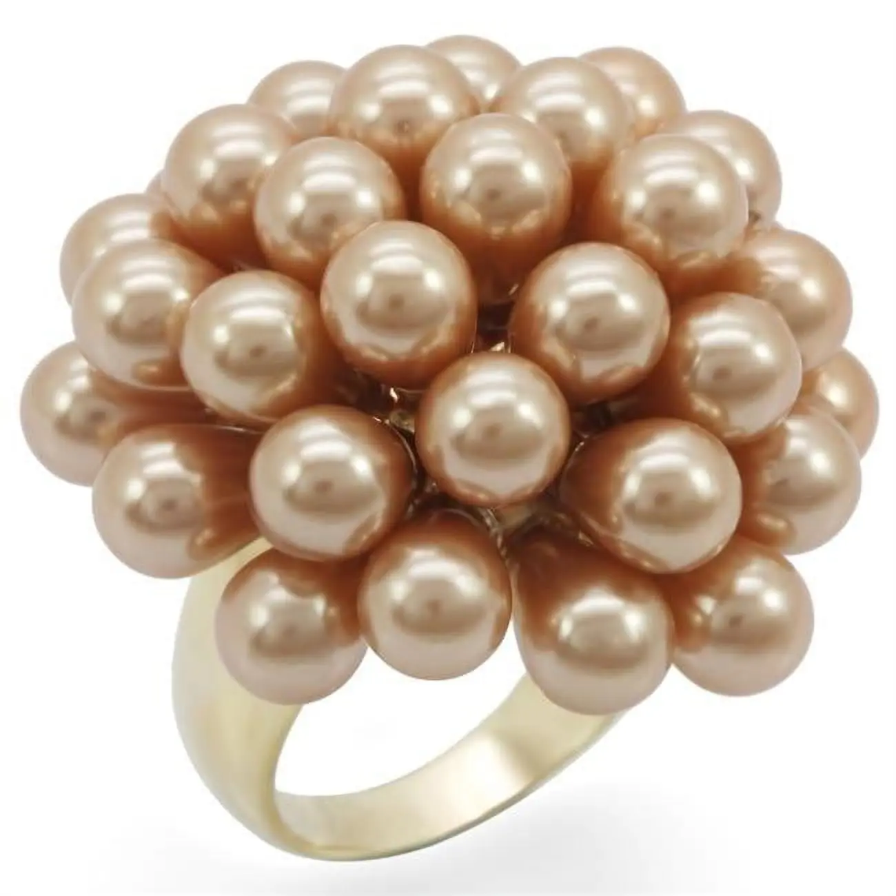 Alamode 1W050-10 Gold Brass Ring with Synthetic Pearl, Champagne - Size 10