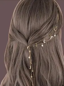 Chain & Star & Moon Decor Hair Clip, Boho Style Bohemian Themes Hair Accessories for Women & Girls, Minimalist Headwear Suitable for Thick Hair