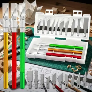 13Pc aluminum engraving Tool Set, Multi-Function precision Carving & Cutting Kit with Sharp Steel Blades, 360° Rotating head, Anti-Slip Grip. Ideal for Paper, Plastic, Leather, Diy Crafts, Model making, Art Creation. Portable, Durable & Economical.