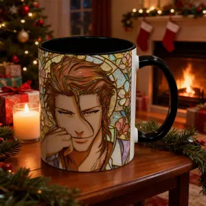 Anime Aizen Coffee Mug, Stained Glass Style Design, Otaku Anime Gift (Flat Printed Design)
