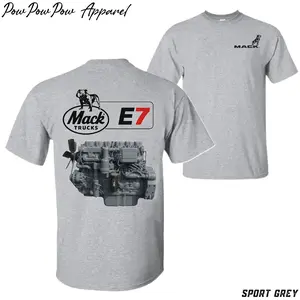 Mack Trucks E7 Engine T-Shirt, Vintage Truck Mechanic Graphic Tee, Diesel Engine Streetwear Gift for Men USA Cotton Menswear