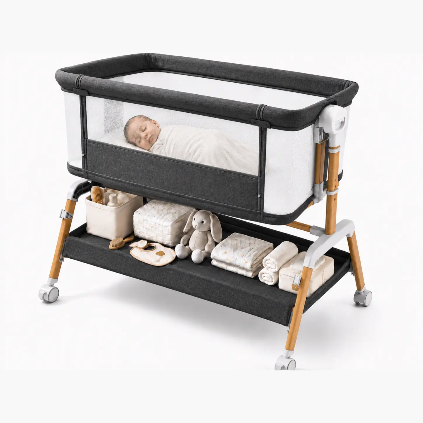 3-in-1 Breathable Baby Bassinet with Mattress - Bedside Sleeper, 7-Level Adjustable Height Portable Newborn Infant Bed for Travel， bassinet for baby#tiktokshopbacktoschool