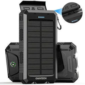 OWNTECH 20000Mah Portable Power Bank Solar Charger for Cell Phone and Android, Solar Phone Chargers with Dual 5V USB Ports and 2 Led Flashlight
