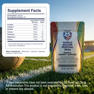 60 Vegan Capsules | World Soccer Festival 2026 Sports Energy Support – Enhanced with Creatine, Mg 200mg, K 300mg, Ca 100mg per 2 Caps | Healthcare Fitness Edible Supplement | Perfect Family Gift
