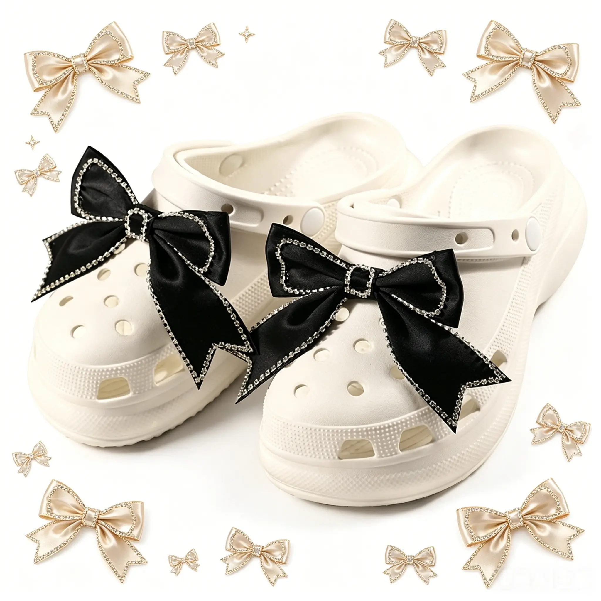 2 Pack Satin Big Bow Shoe Charms For Crocs  Detachable Bow Shoe Buckle Decorations Cute Coquette Aesthetic Clog Accessories Compatible with Crocs & Hole Garden Shoes for Women Girls