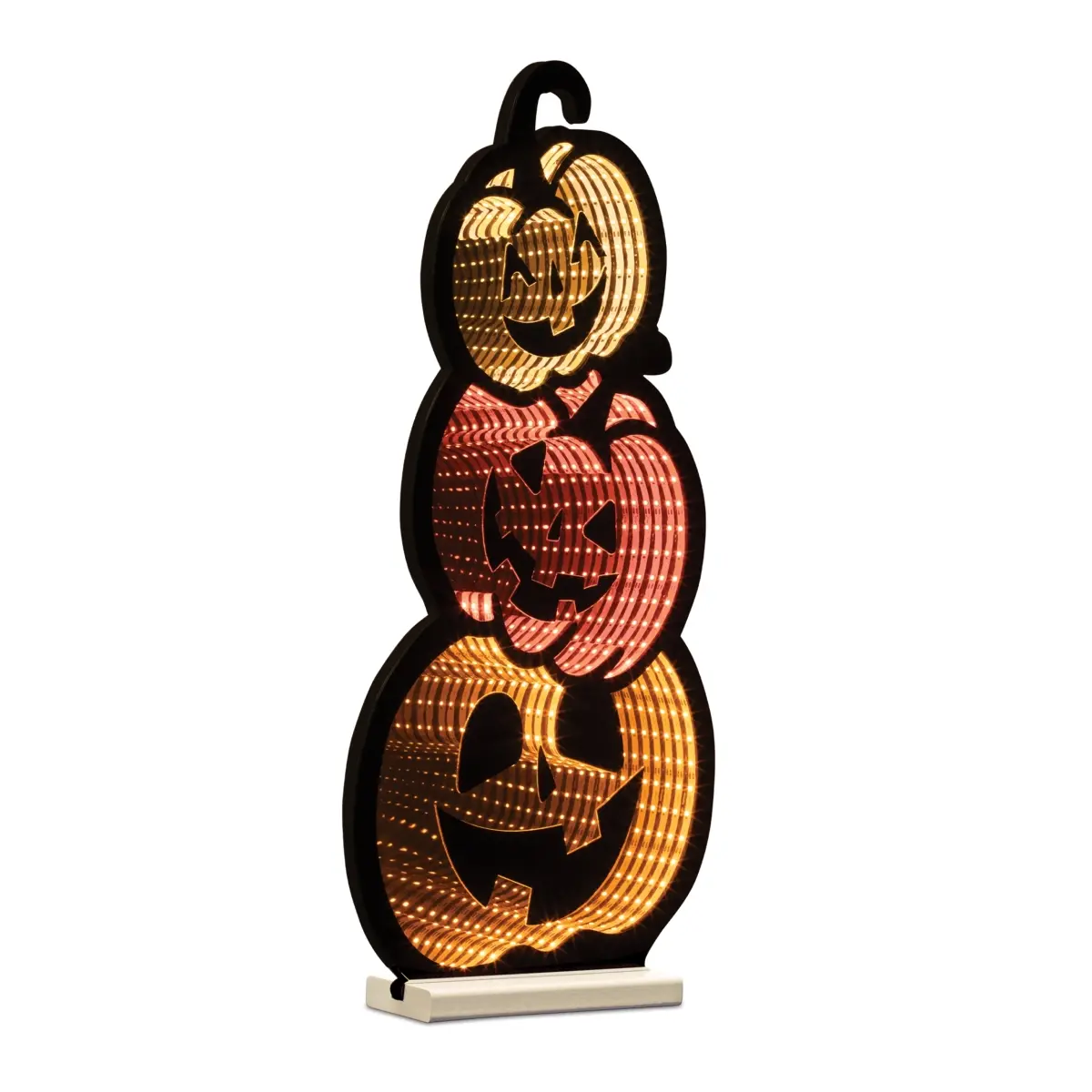 Melrose 53545DS 23 in. Acrylic UL Plug Triple Jack-O'-Lantern Ekkolight, Orange/Black/Yellow, Spooky Halloween Decorative Lights for Room Ornaments