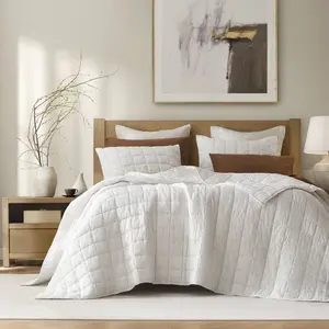360 Stand Artisan Crafted French Linen Garment Washed Quilt Set - White, King & California King Size, Understated Luxe Comforter Set, King Size Bed, Oeko-Tex Cert