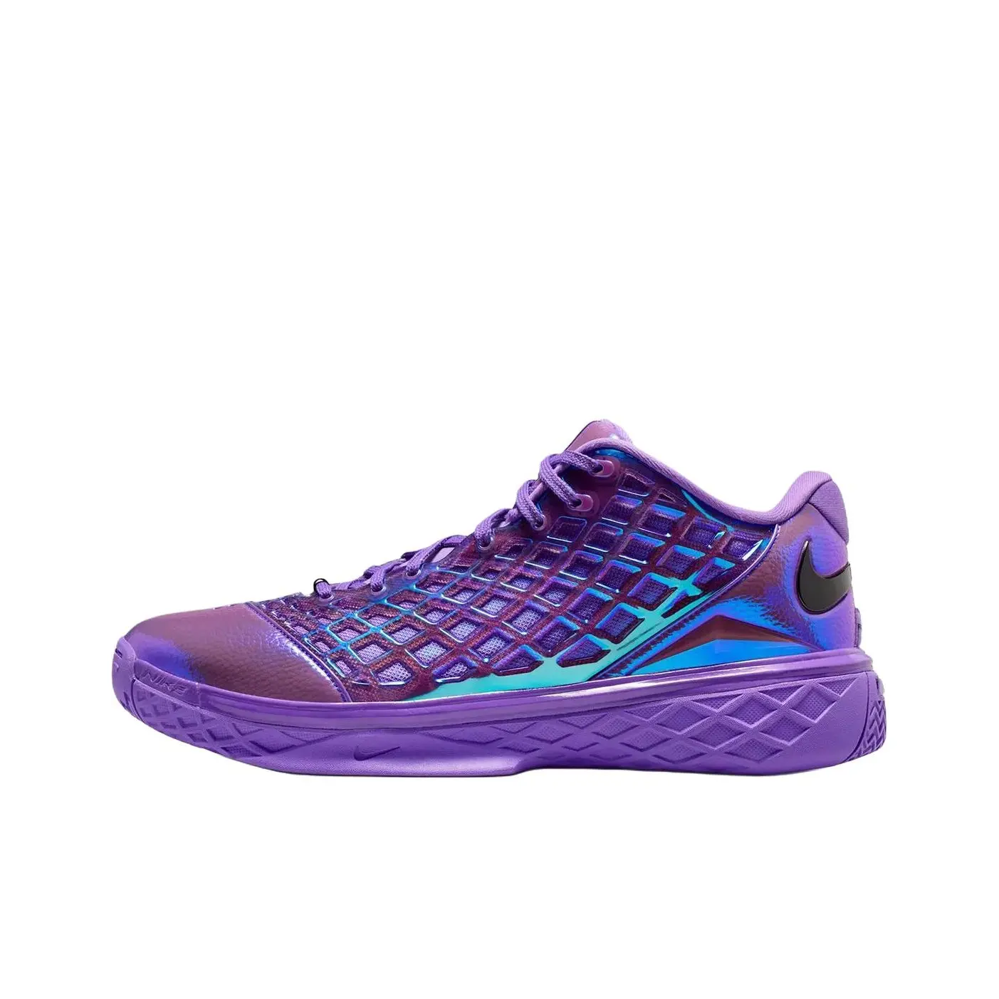 Iridescent Purple‑Blue Woven Basketball Shoes, Glossy Mesh Material, Low‑Top Lace‑Up, Tough Rubber Outsole, Court Competition Street Casual Sneakers