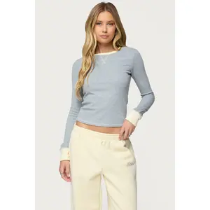 Rora Contrast Long Sleeve Waffle Top