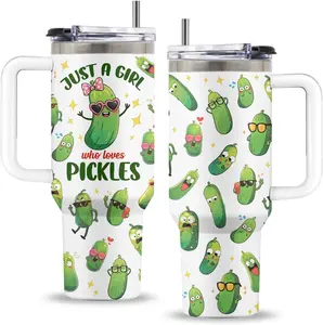 Pickle Gifts, Just a Girl Who Loves Pickles 40 Oz Tumbler with Handle & Straw, Gifts for Thanksgiving Christmas Pickles Lovers Women Friends Sister Daughter, Pickle Stuff for Birthday, 1 PCS 40 OZ Stainless Steel Tumbler