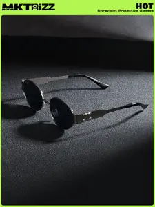 Unisex Punk Style Oval Sunglasses - Beta Titanium durable metal frame & Arms with Silicone Nose Pads, Edgy Retro Design for Men/Women (Ultra Lightweight + All-Day Comfort)