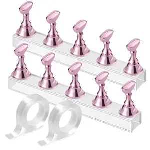 Nail Stand Acrylic Nail Art Display Stand Practice Nail Holder for Painting Nails Magnetic Practice Stands with Double-sided Tape For DIY Salon Supplies (Pink)