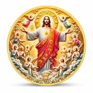 Light of Life Jesus Sacred Heart Coin – Gold Color Enamel John 8:12 Bible Verse Challenge Coin | Christian Faith Gift for Men & Women | Religious Medallion