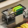 Hangable Stainless Detachable Kitchen Sink Drain Organiser - Hanging Multifunctional Carbon Steel Storage Rack, Built-in Sponge Holder, Sponge+Brush Ready, Cleaning-Friendly, 2 Compartments, Sturdy, Space-Saving, Oversink Storage Solution