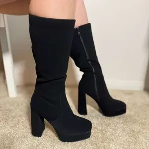 Forever Sage m Over-the-Knee Boots with Chunky Heel and Zipper Closure for Women
