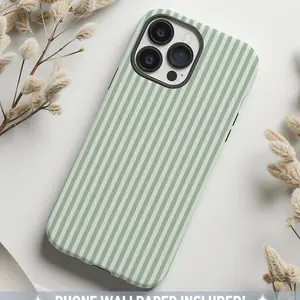 Sage Green Phone Case, Aesthetic Striped Phone Case Summer Phone Case Coastal Preppy Phonecase Beachy