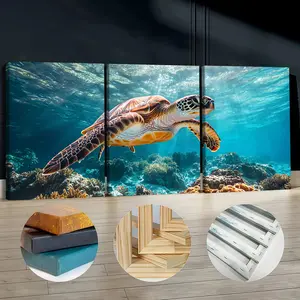 3Pcs Wooden Framed Canvas Painting, Underwater Sea Turtle Coral Reef Scene, Exquisite Poster, Home Decoration, Pattern Wall Art Decor, For Living Room, Bedroom, Office, Restaurant, Bar Wall Decor, Odorless, Painting, Print Artwork.