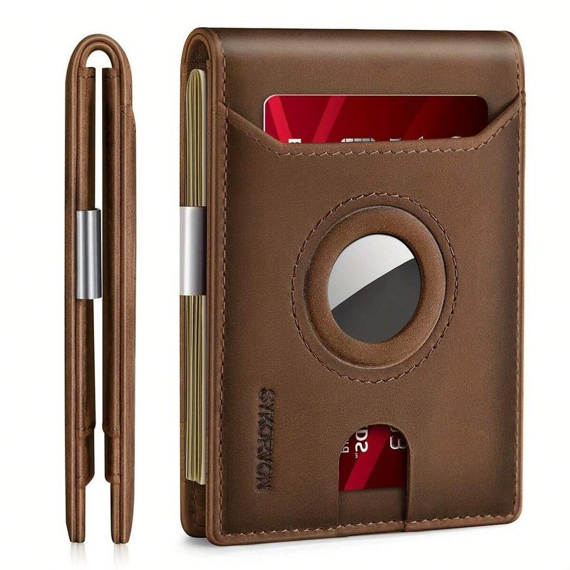 Men's AirTag Wallet - Black Leather with Card Slots & AirTag Holder for Secure Storage - Spacious Interior & Sleek Design