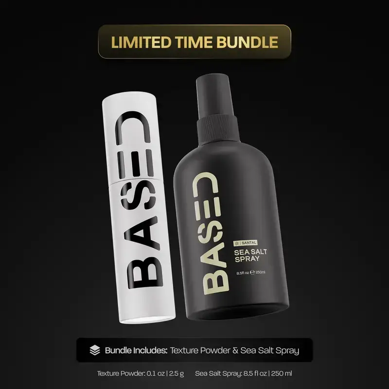 BASED Texture Essentials Haircare Bundle - Texturizing Powder & Sea Salt Spray, Lightweight Volume, Natural Texture, Matte Finish, Medium Hold, Infused with Kelp & Vitamin B5, Paraben Free