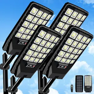 4 Pack Solar Street Lights Outdoor , 6500K 20000LM Wide Angle Solar  Flood Light with Motion Sensor & Remote Control,Dusk to Dawn Commercial Solar Outdoor Light for Parking Lot